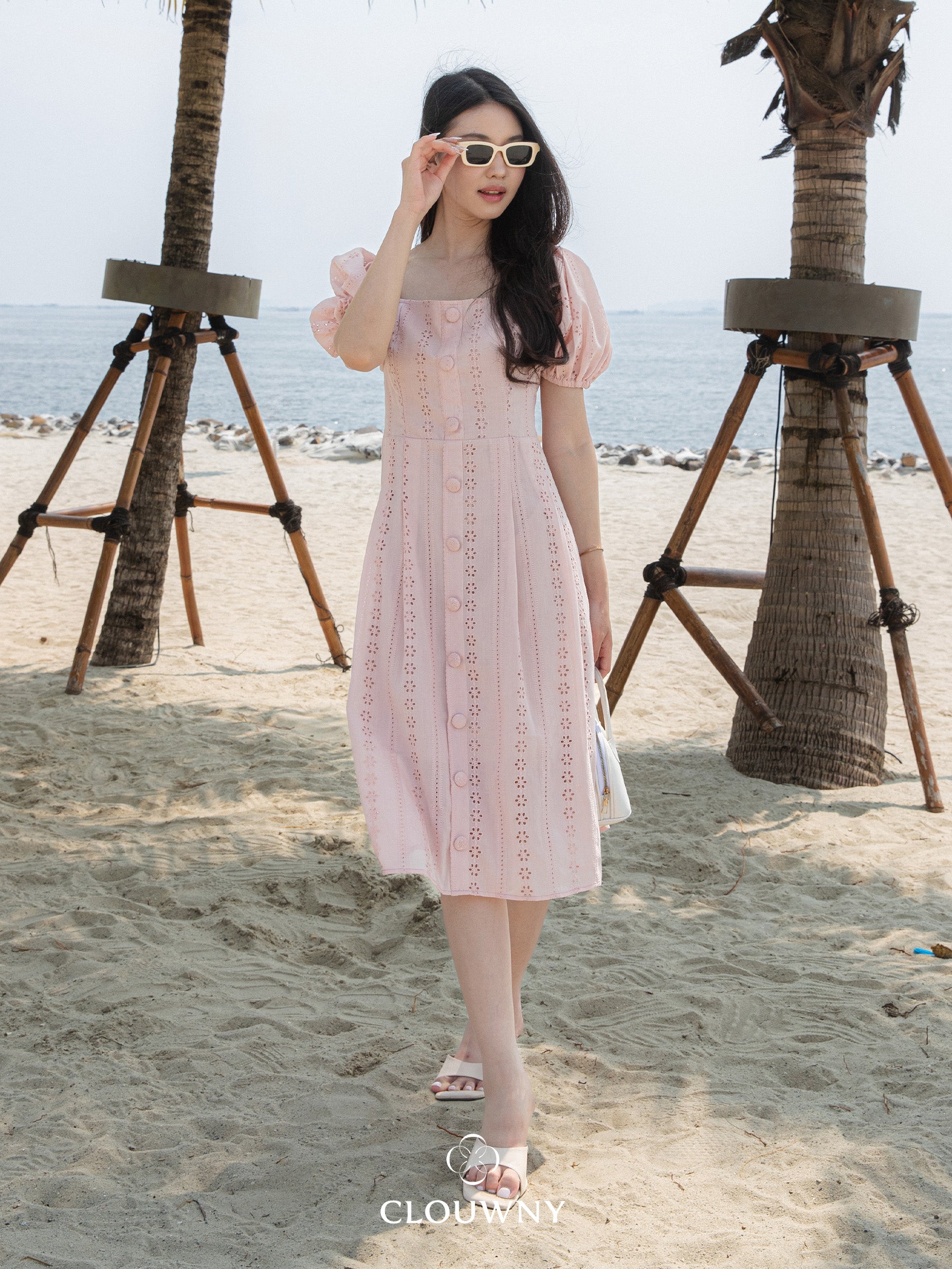 Alexia Square Button Dress - Pink